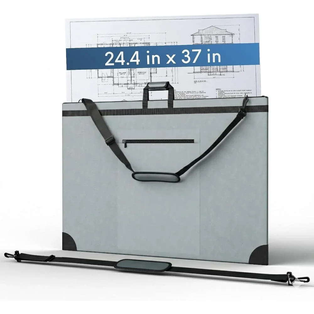 Grey Gray Waterproof Art Portfolio Case 24” X 36” Shoulder Strap Pockets Zipper